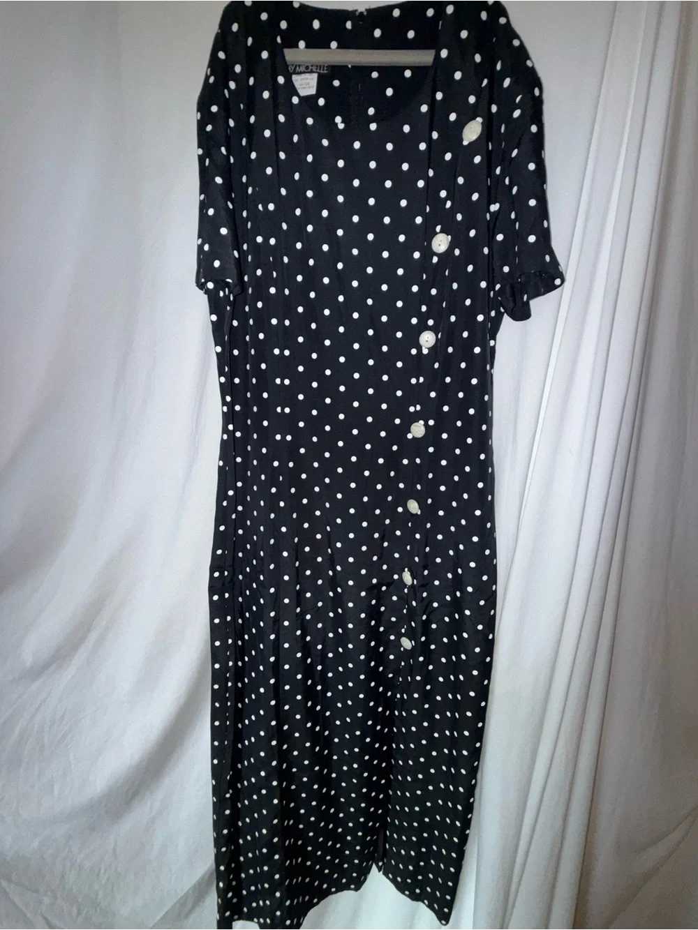 My Michelle Black & White Polka Dot Button-Front Midi Dress